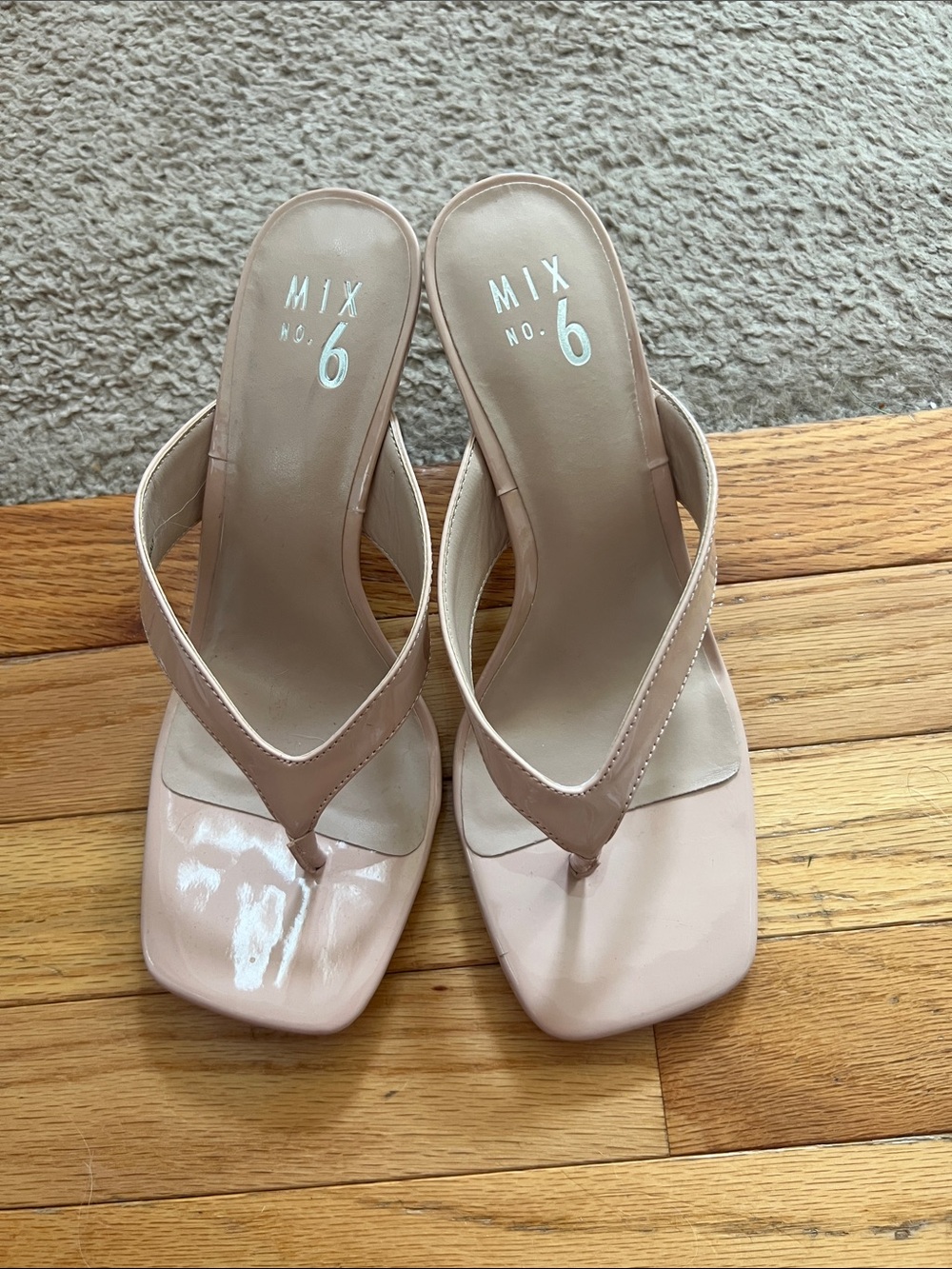 Mix No. 6 Nude/Pale Pink Patent Thong Heels